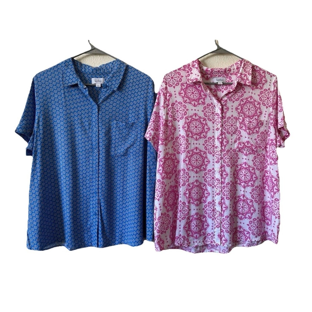 Lot of 2 Croft & Barrow Short Sleeve Button-Up Shirts – Women's Large Rayon